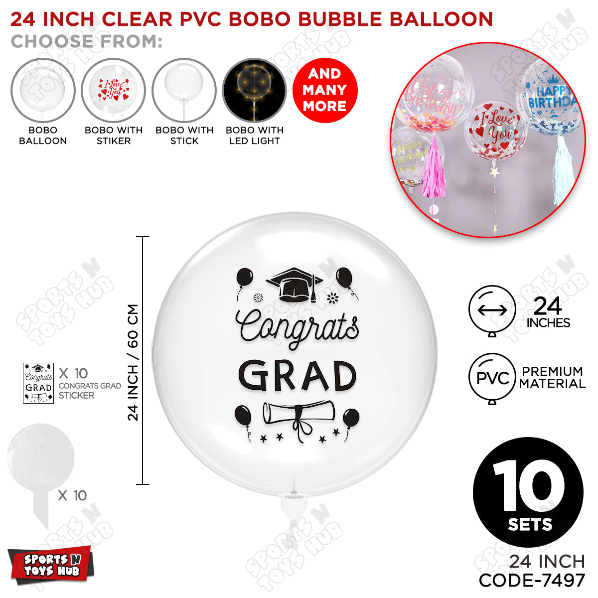 Congrats Grad Black Color Sticker With BOBO Balloon