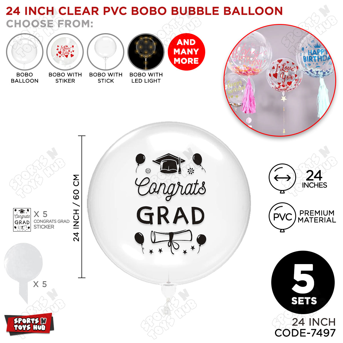 Congrats Grad Black Color Sticker With BOBO Balloon