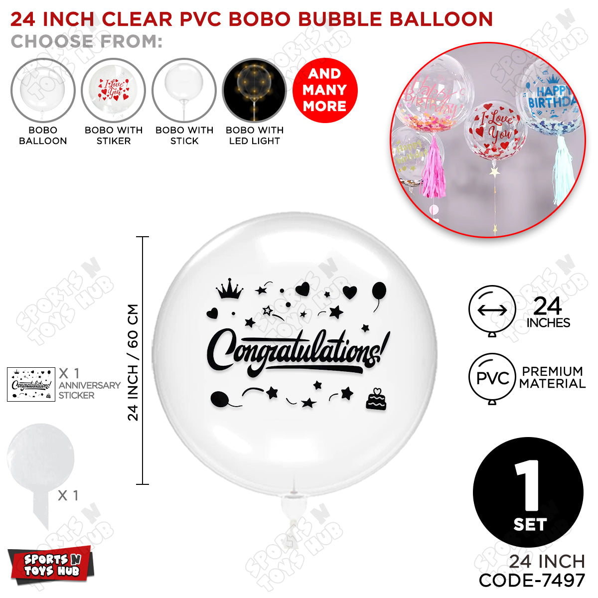 Congratulations Black Color Sticker With BOBO Balloon