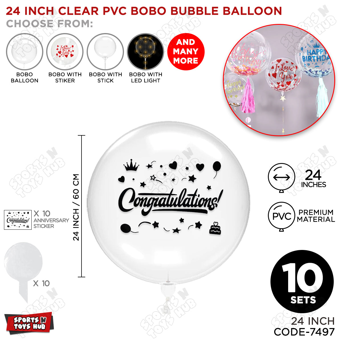 Congratulations Black Color Sticker With BOBO Balloon
