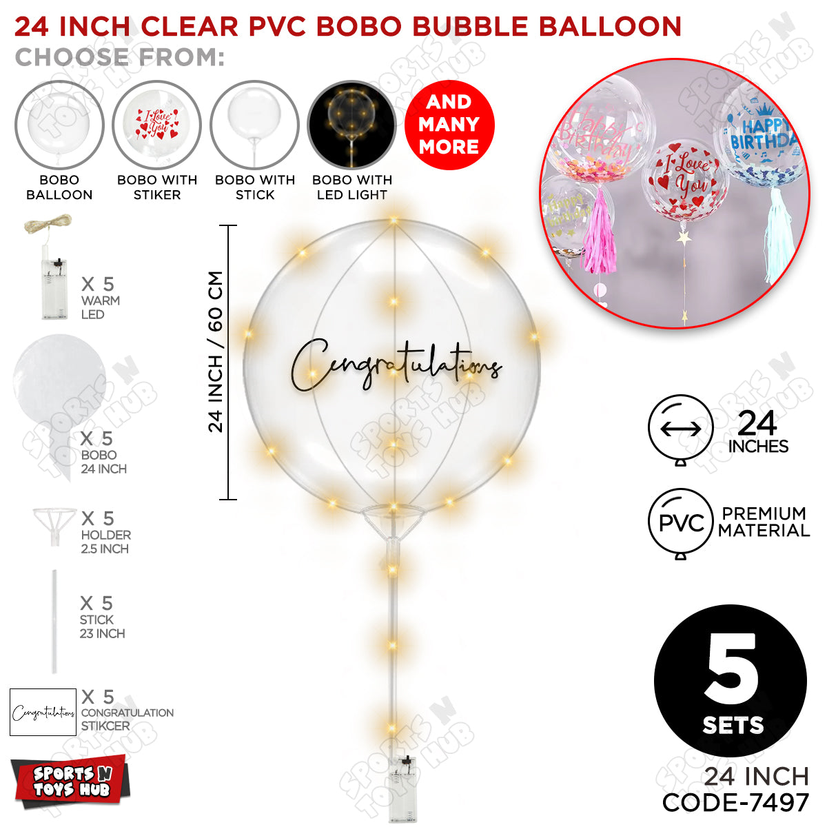 Congratulation Black Color Sticker With BOBO Balloon Stick & LED Light