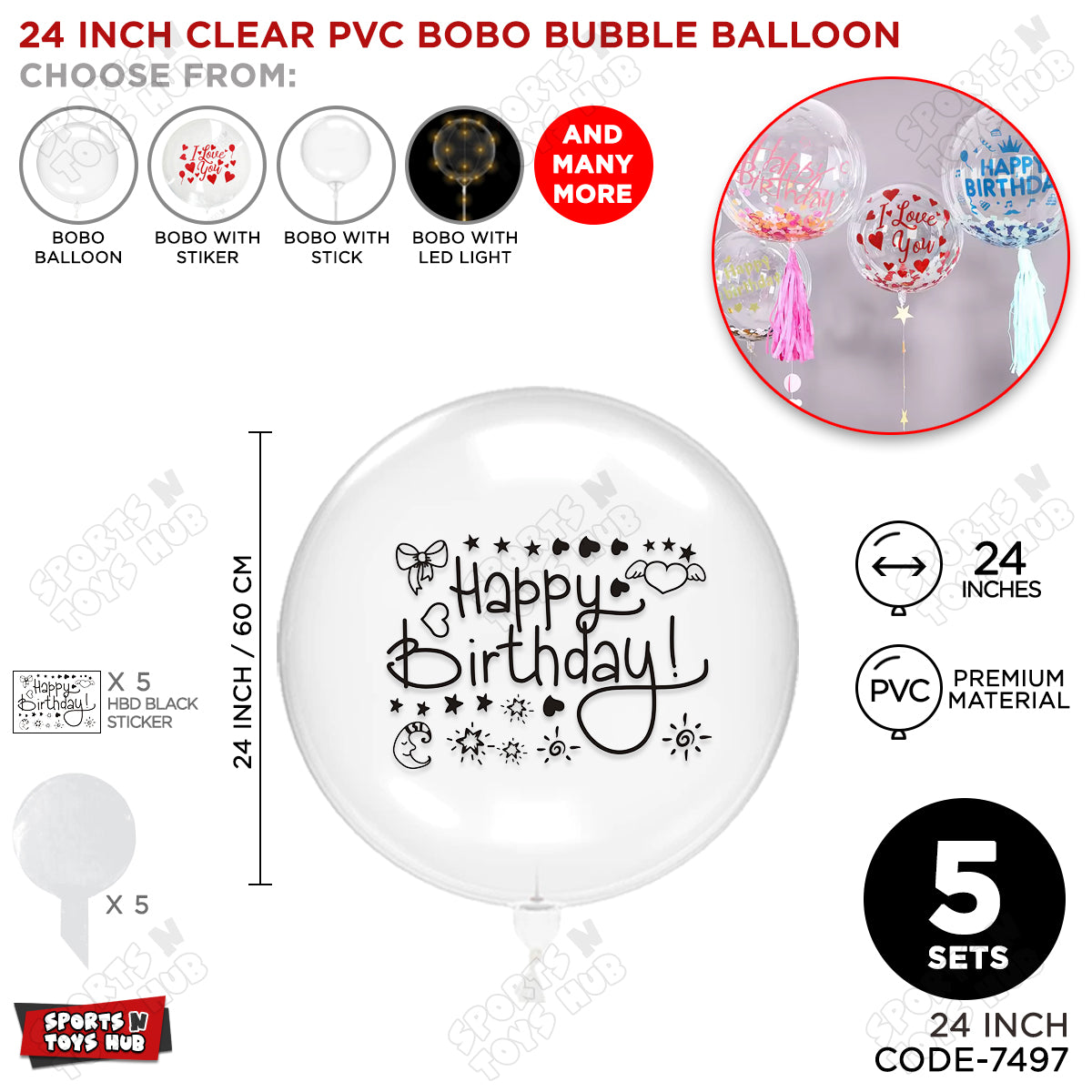 Happy Birthday Black Color Sticker With BOBO Balloon