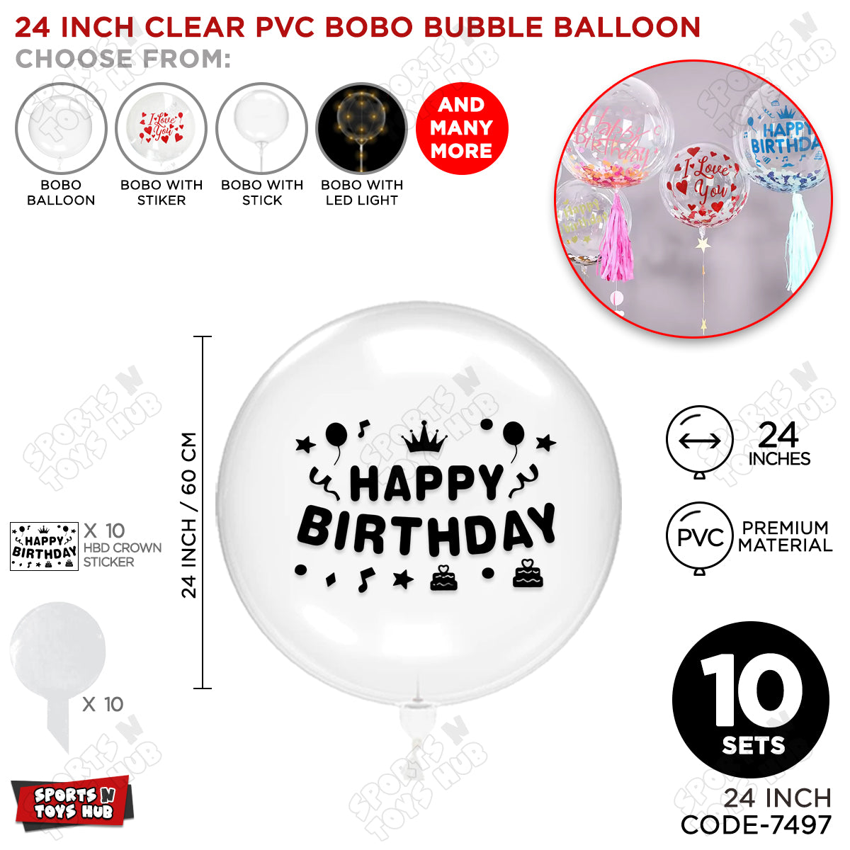 Happy Birthday Black Color Sticker With BOBO Balloon
