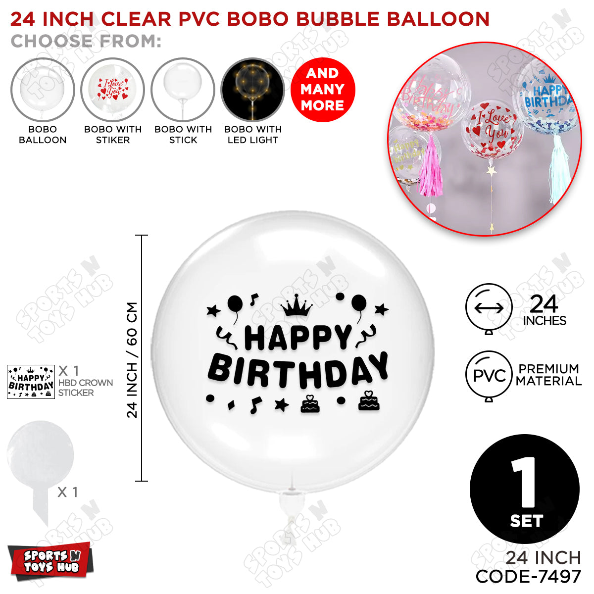 Happy Birthday Black Color Sticker With BOBO Balloon