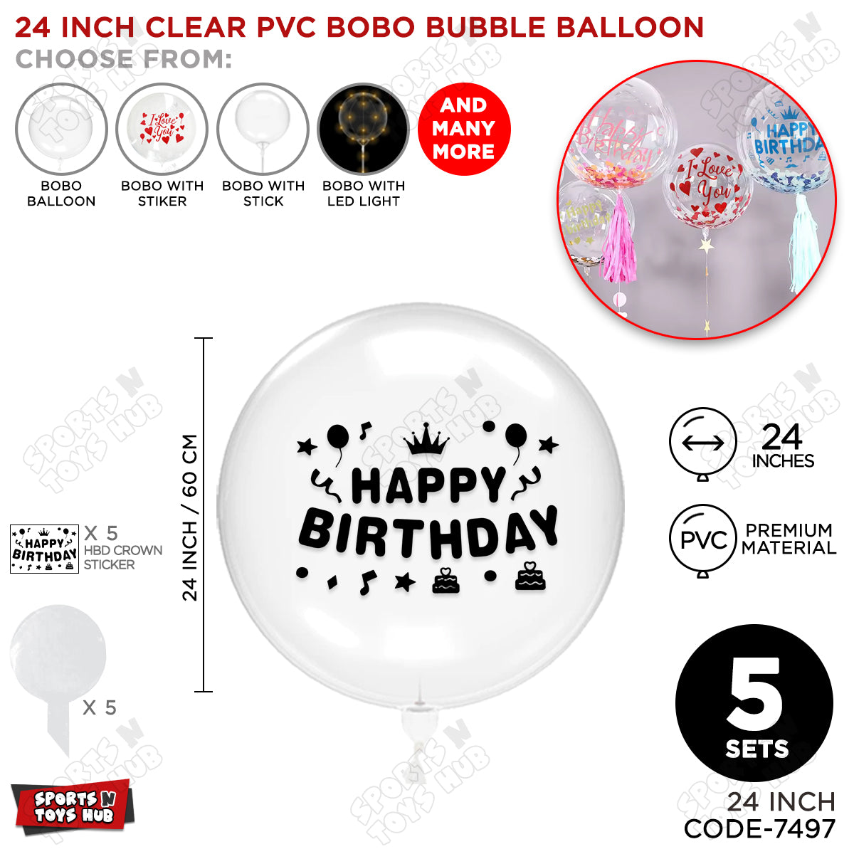 Happy Birthday Black Color Sticker With BOBO Balloon