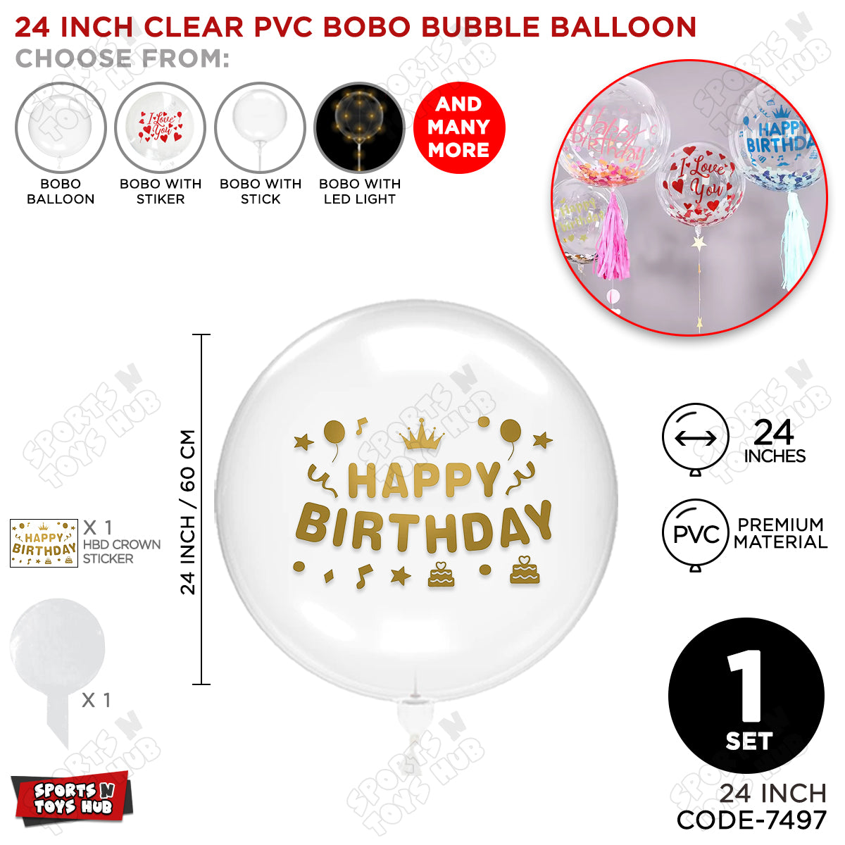 Happy Birthday Dull Gold Color Sticker With BOBO Balloon