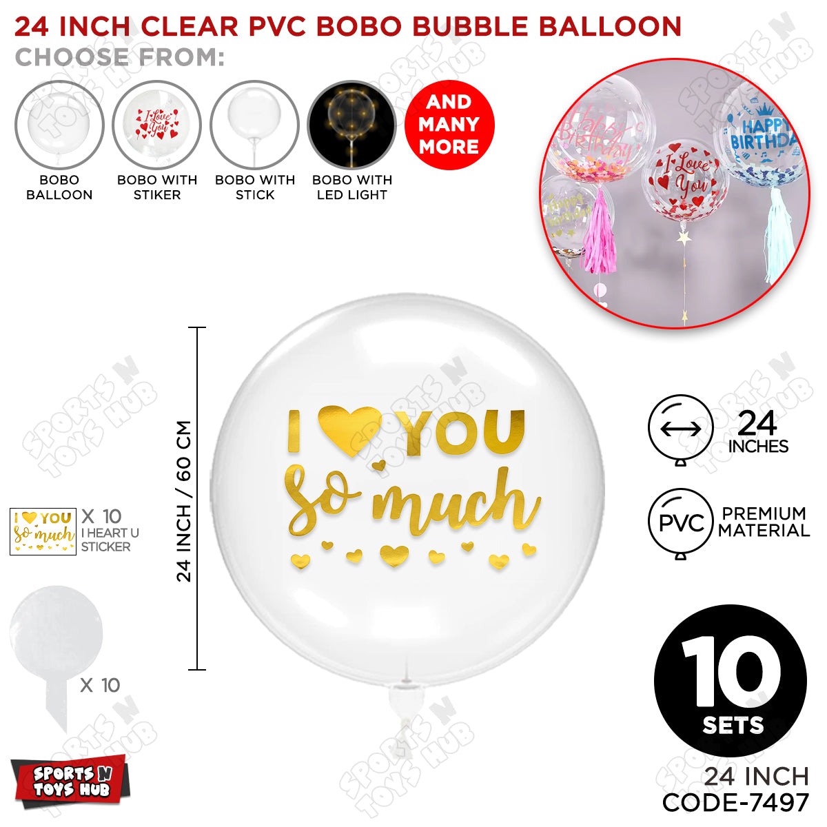 I love You So Much Gold Color Sticker With BOBO Balloon
