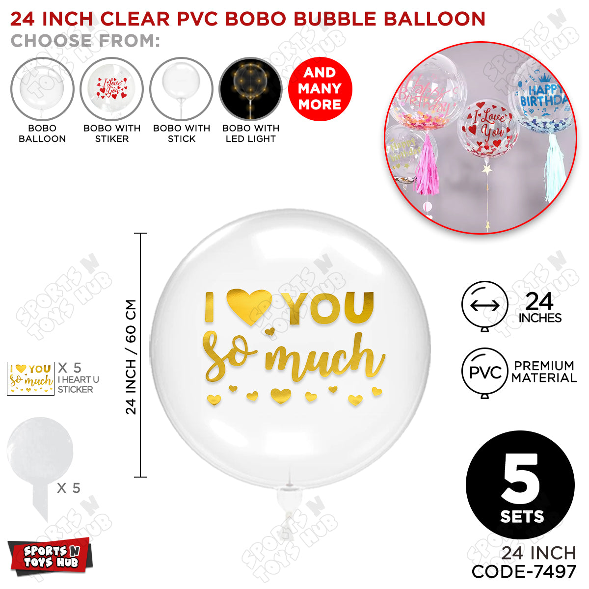 I love You So Much Gold Color Sticker With BOBO Balloon