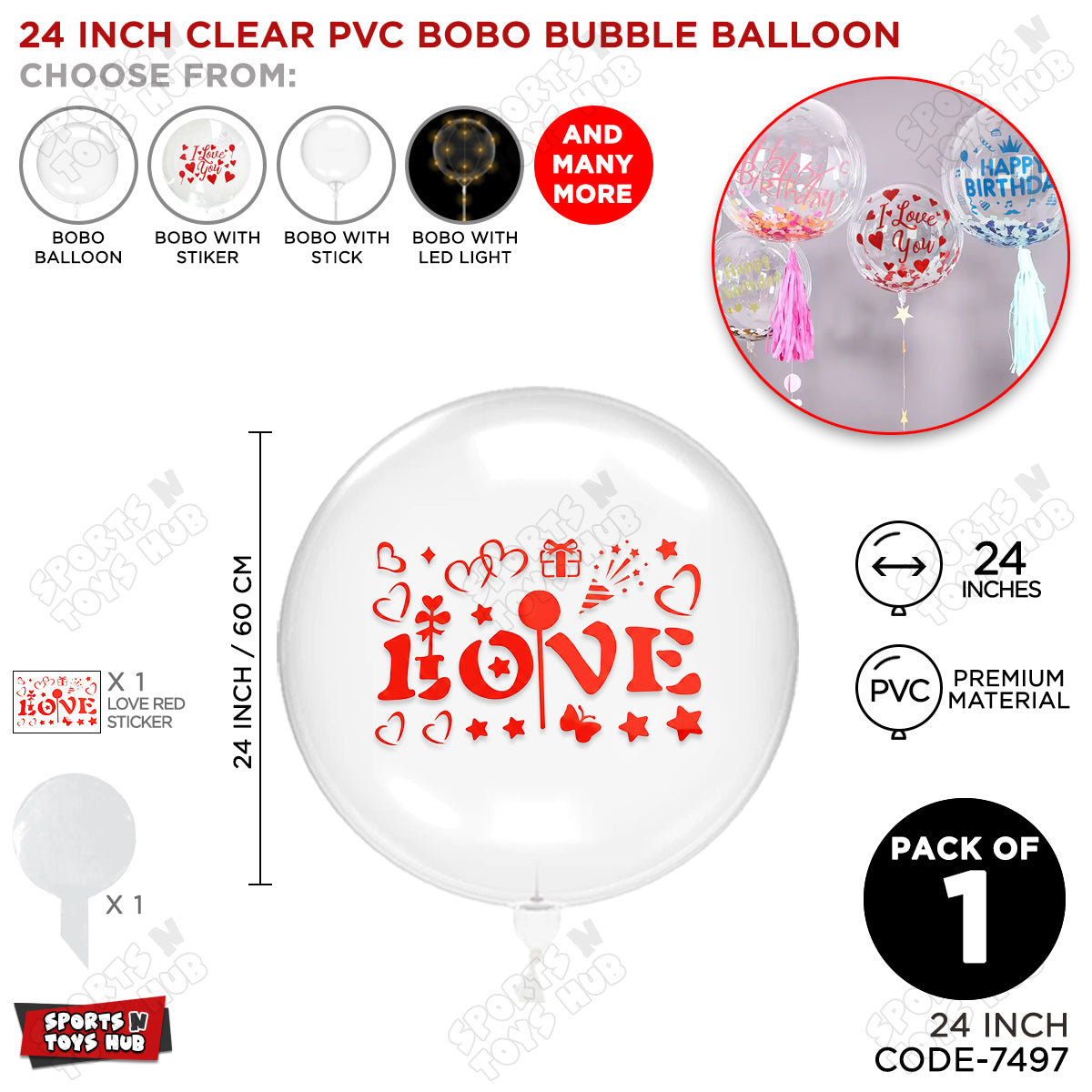Love Red Color Sticker With BOBO Balloon