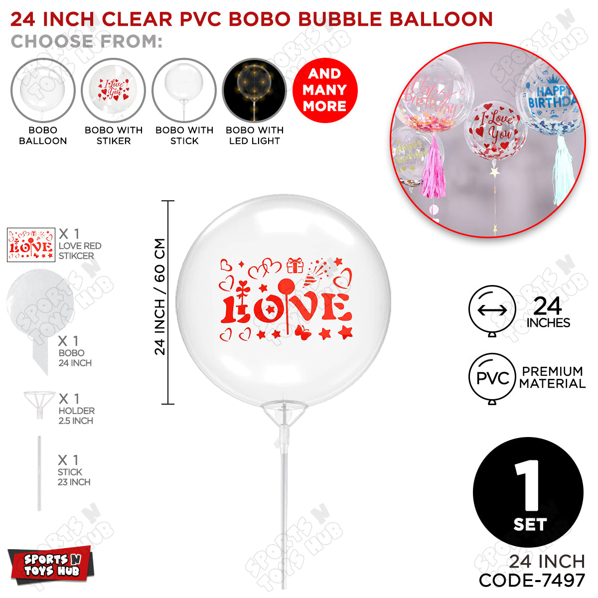 Love Red Color Sticker With Bobo Balloon & Stick