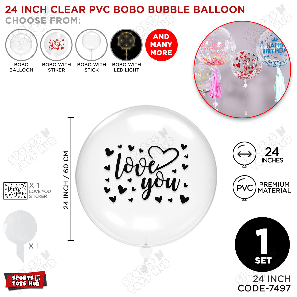 Love You Black Color Sticker With BOBO Balloon