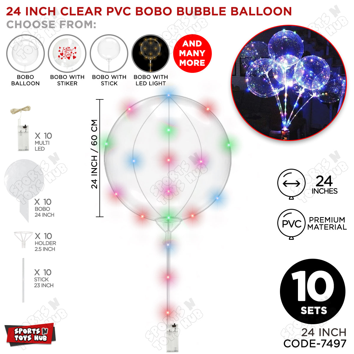 24 Inch BOBO Balloon With LED & Stick
