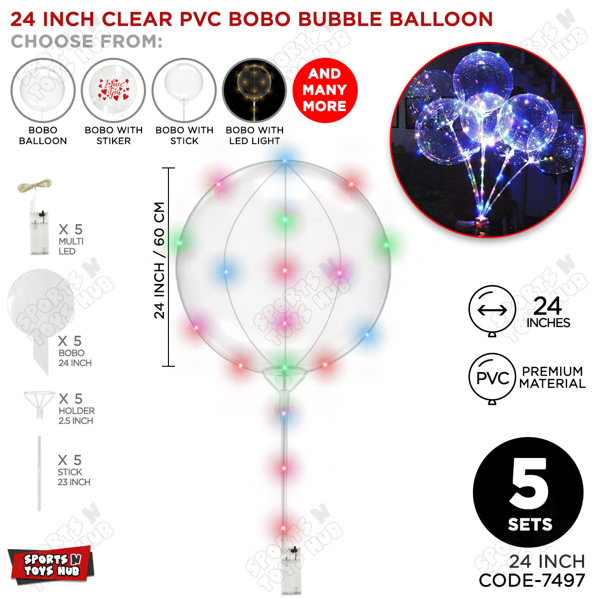 24 Inch BOBO Balloon With LED & Stick