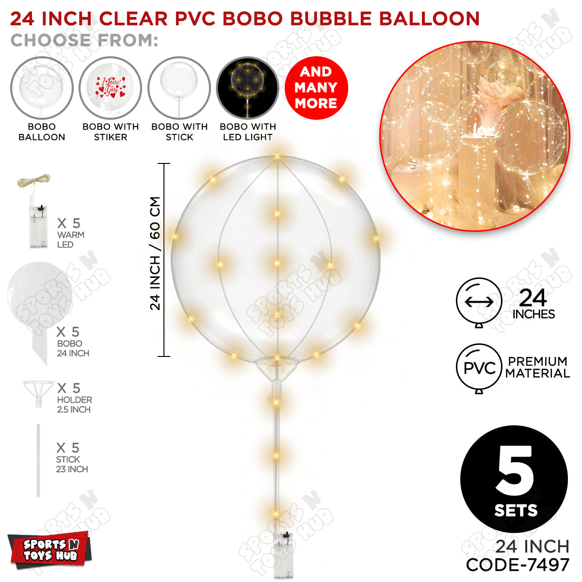 24 Inch BOBO Balloon With LED & Stick