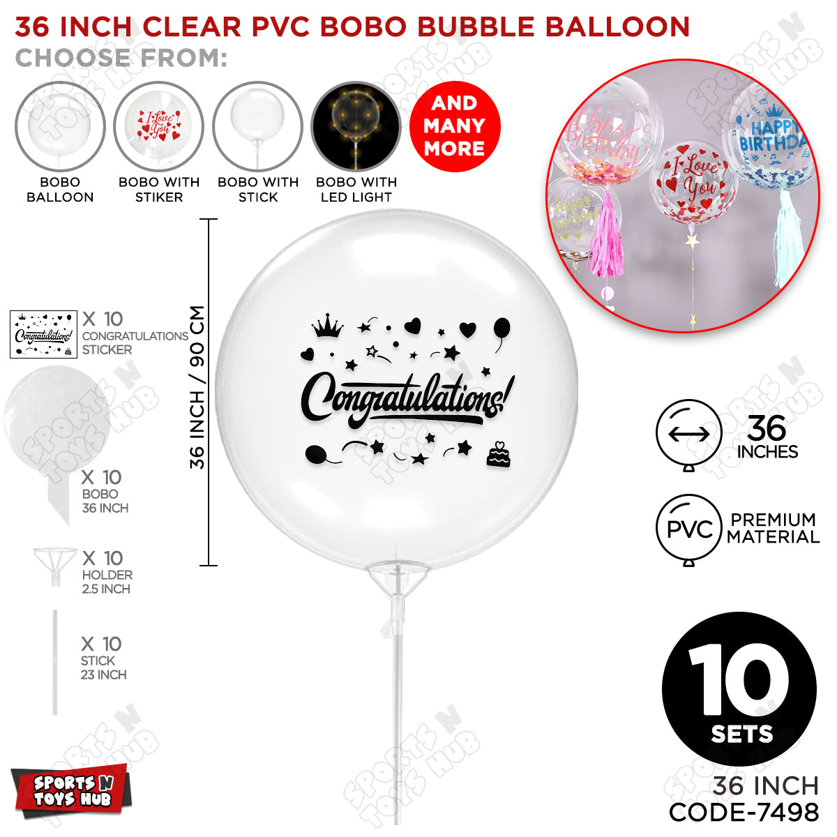 Congratulations Black Color Sticker With Bobo Balloon & Stick