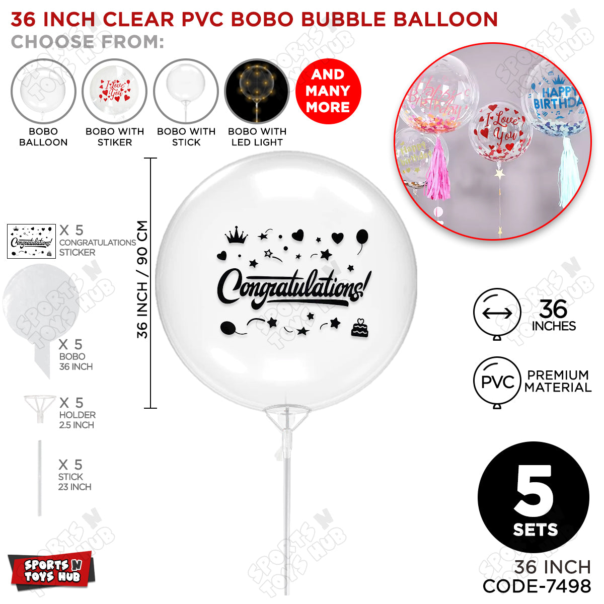 Congratulations Black Color Sticker With Bobo Balloon & Stick
