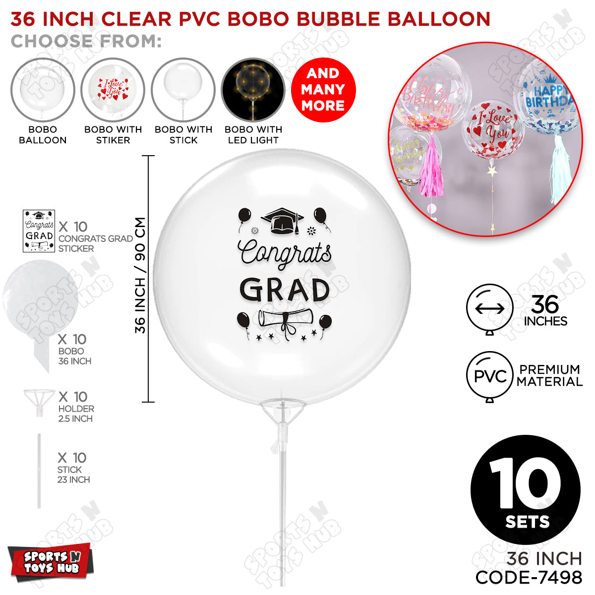 Congrats Grad Black Color Sticker With Bobo Balloon & Stick