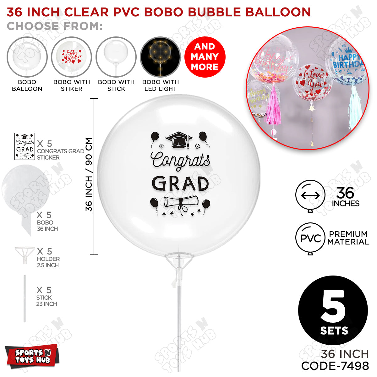 Congrats Grad Black Color Sticker With Bobo Balloon & Stick