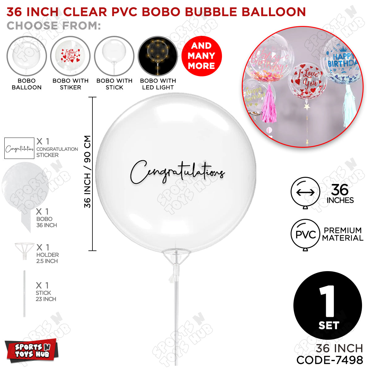 Congratulation Black Color Sticker With Bobo Balloon & Stick