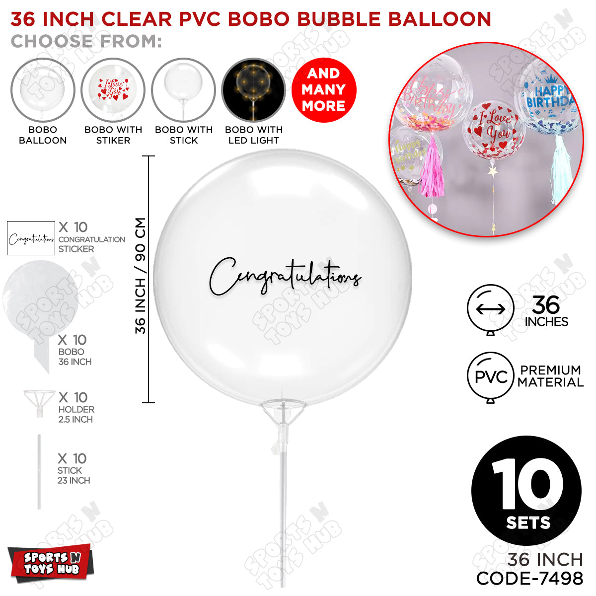Congratulation Black Color Sticker With Bobo Balloon & Stick