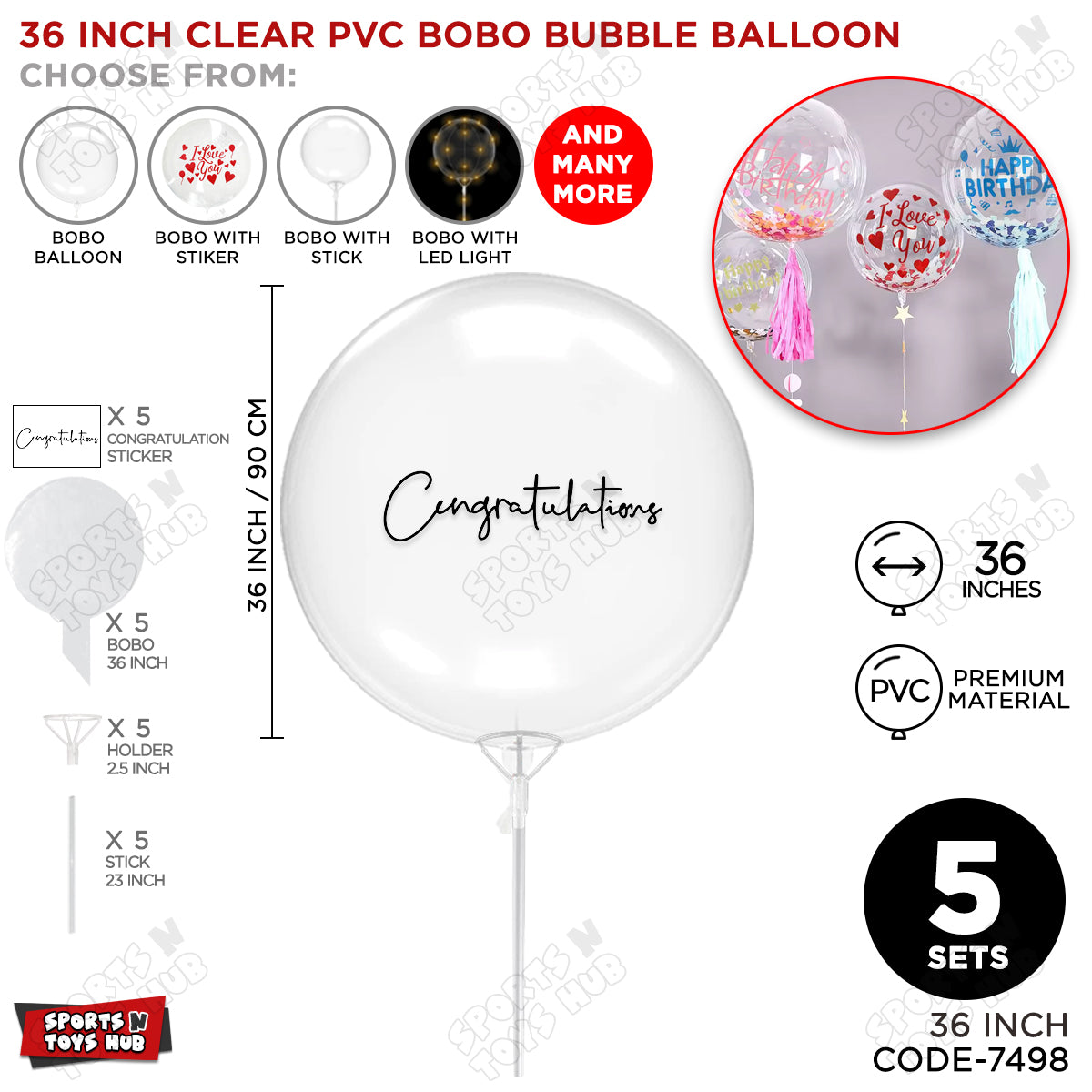Congratulation Black Color Sticker With Bobo Balloon & Stick