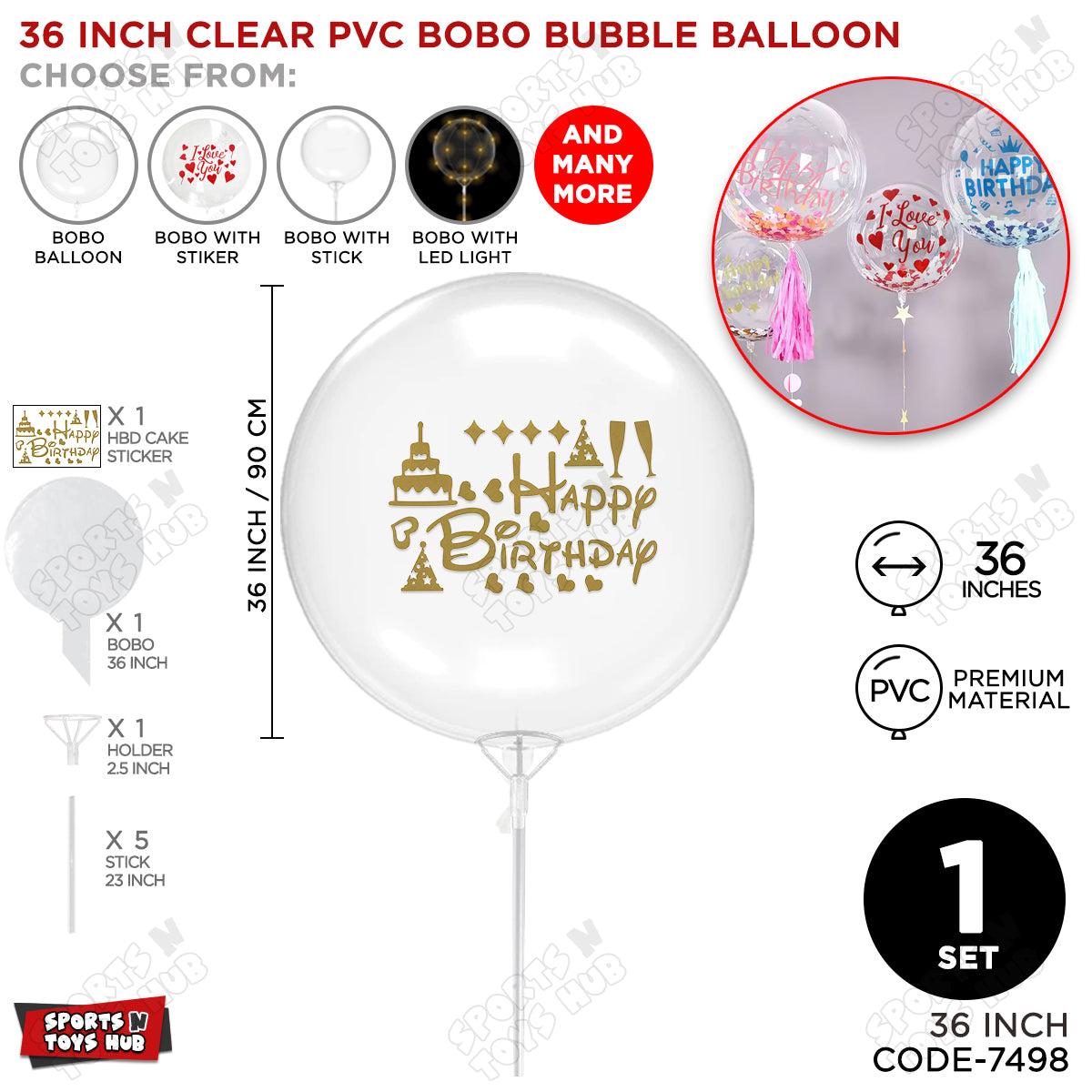 Happy Birthday Gold Color Sticker with Clear BOBO Balloon & Stick Kit