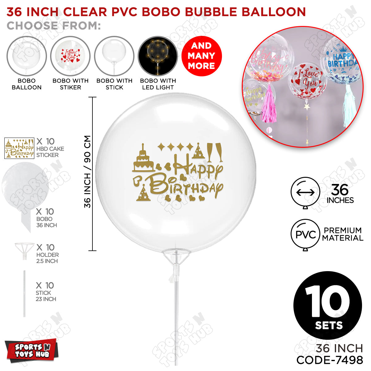 Happy Birthday Gold Color Sticker with Clear BOBO Balloon & Stick Kit