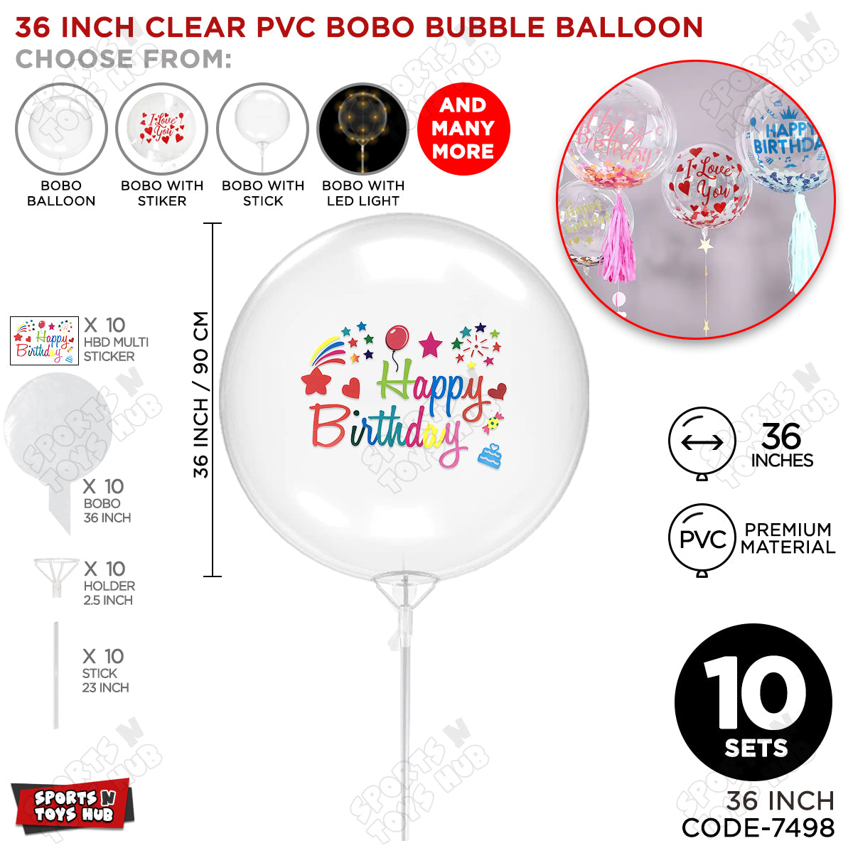 Happy Birthday Multi Color Sticker With Bobo Balloon & Stick