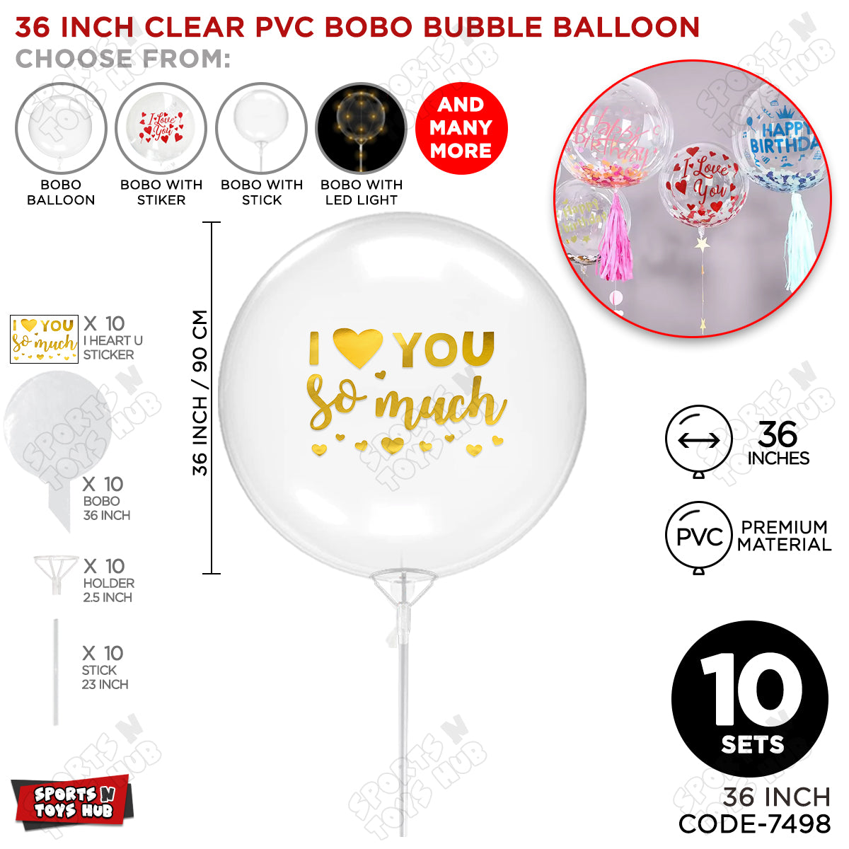 I love You Soo Much Gold Color Sticker With Bobo Balloon & Stick