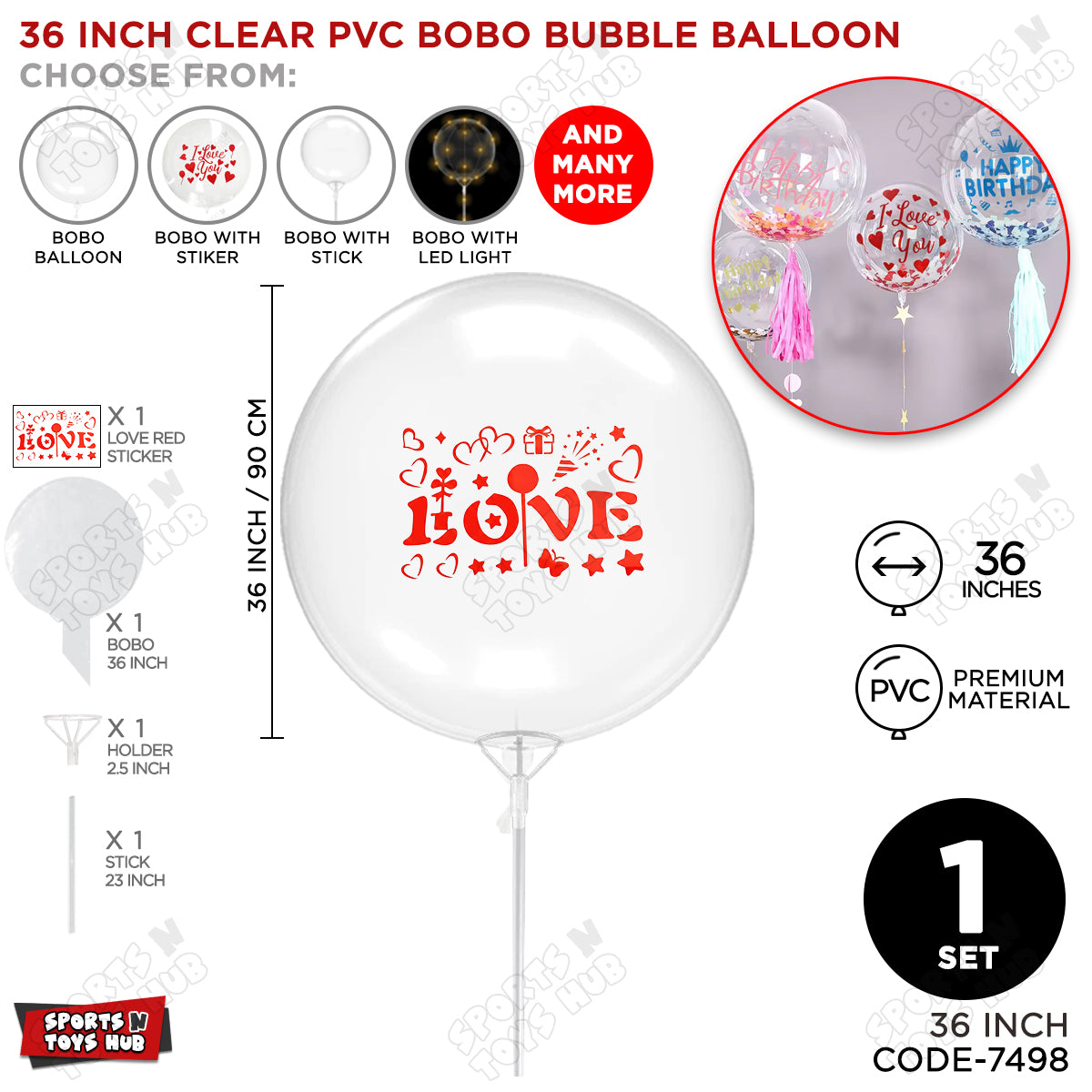 Love Red Color Sticker With Bobo Balloon & Stick