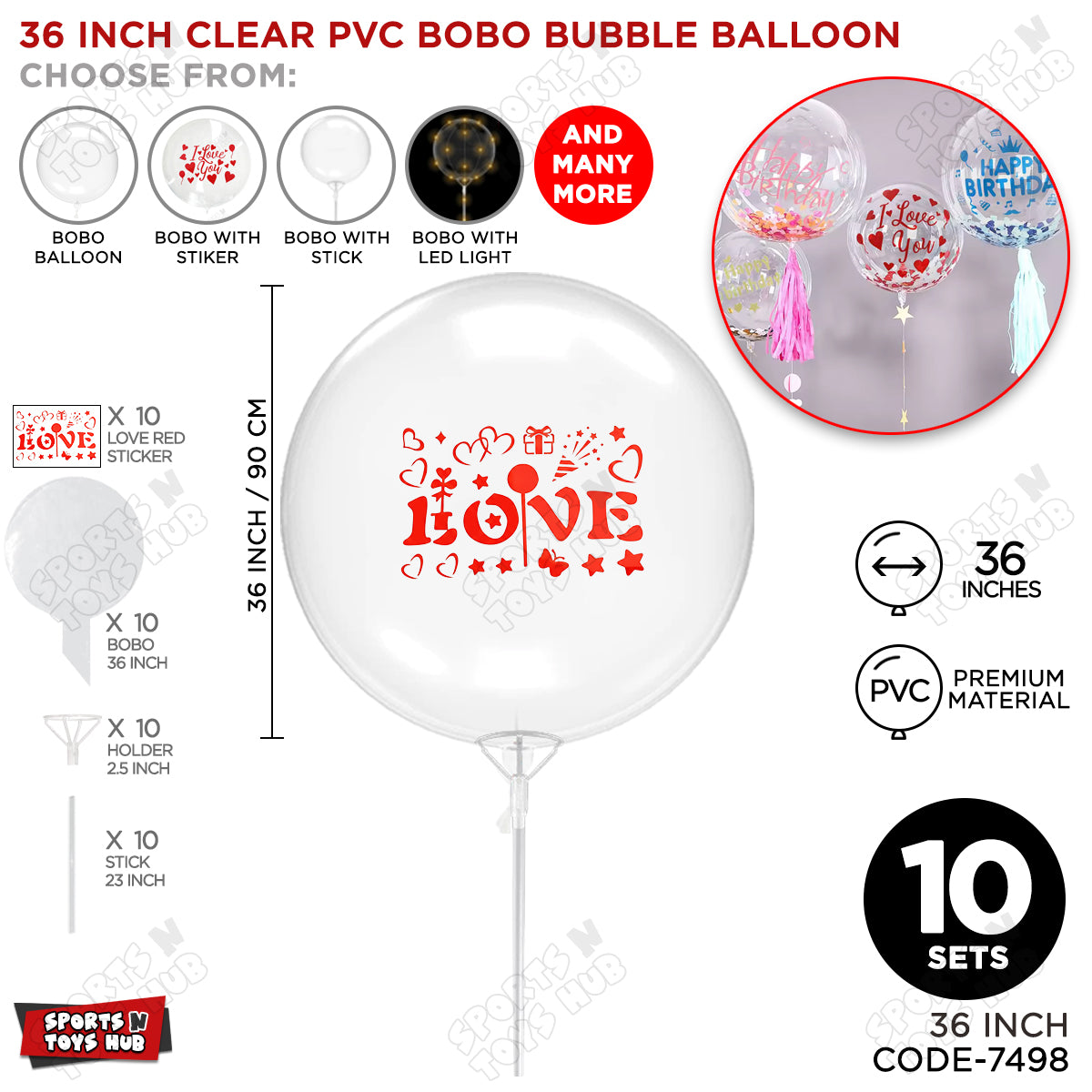 Love Red Color Sticker With Bobo Balloon & Stick