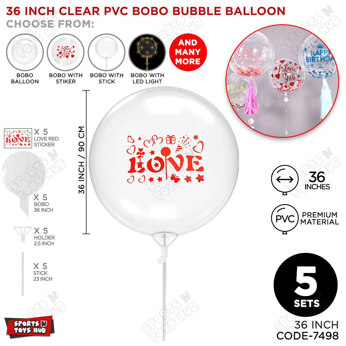 Love Red Color Sticker With Bobo Balloon & Stick