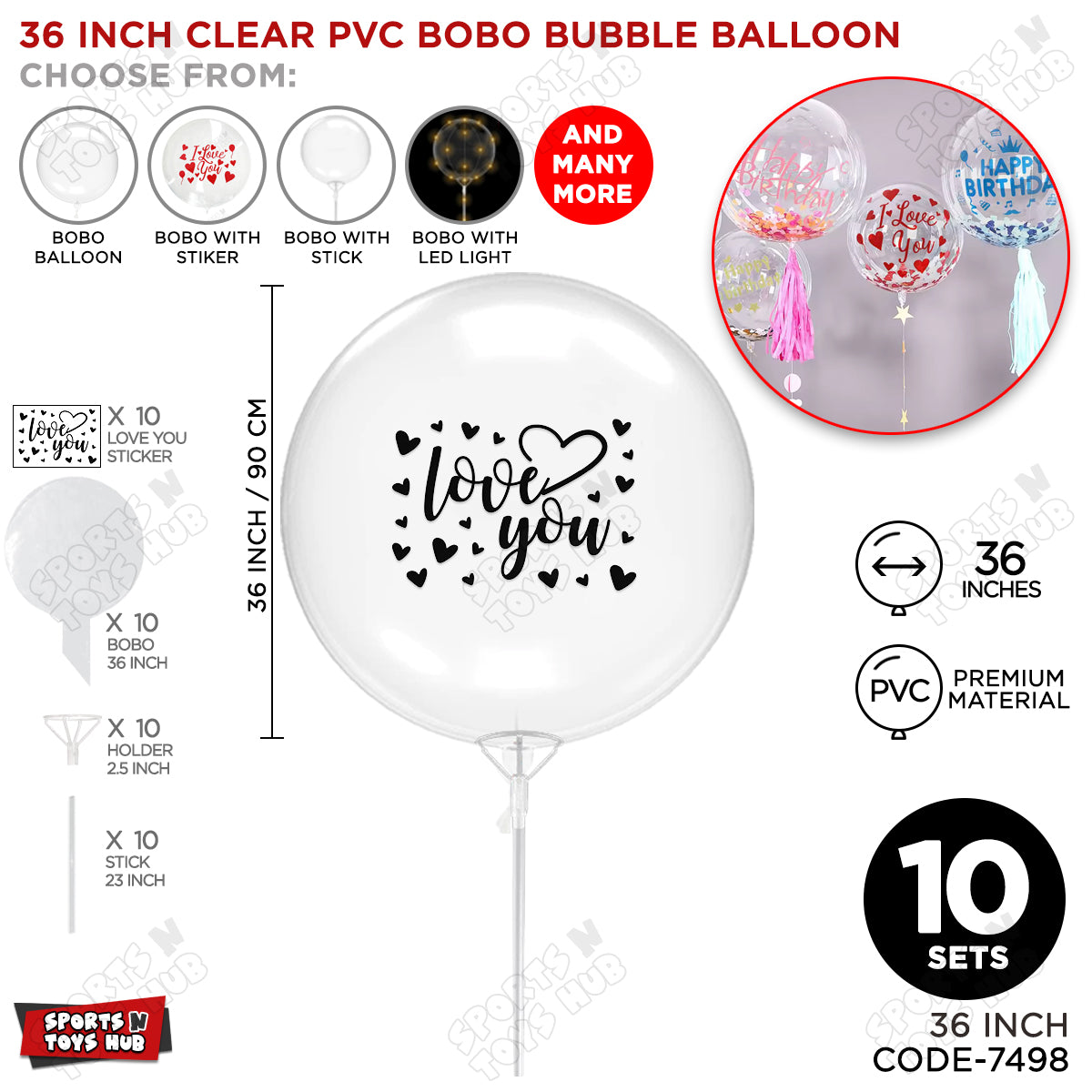 Love You Black Color Sticker With Bobo Balloon & Stick