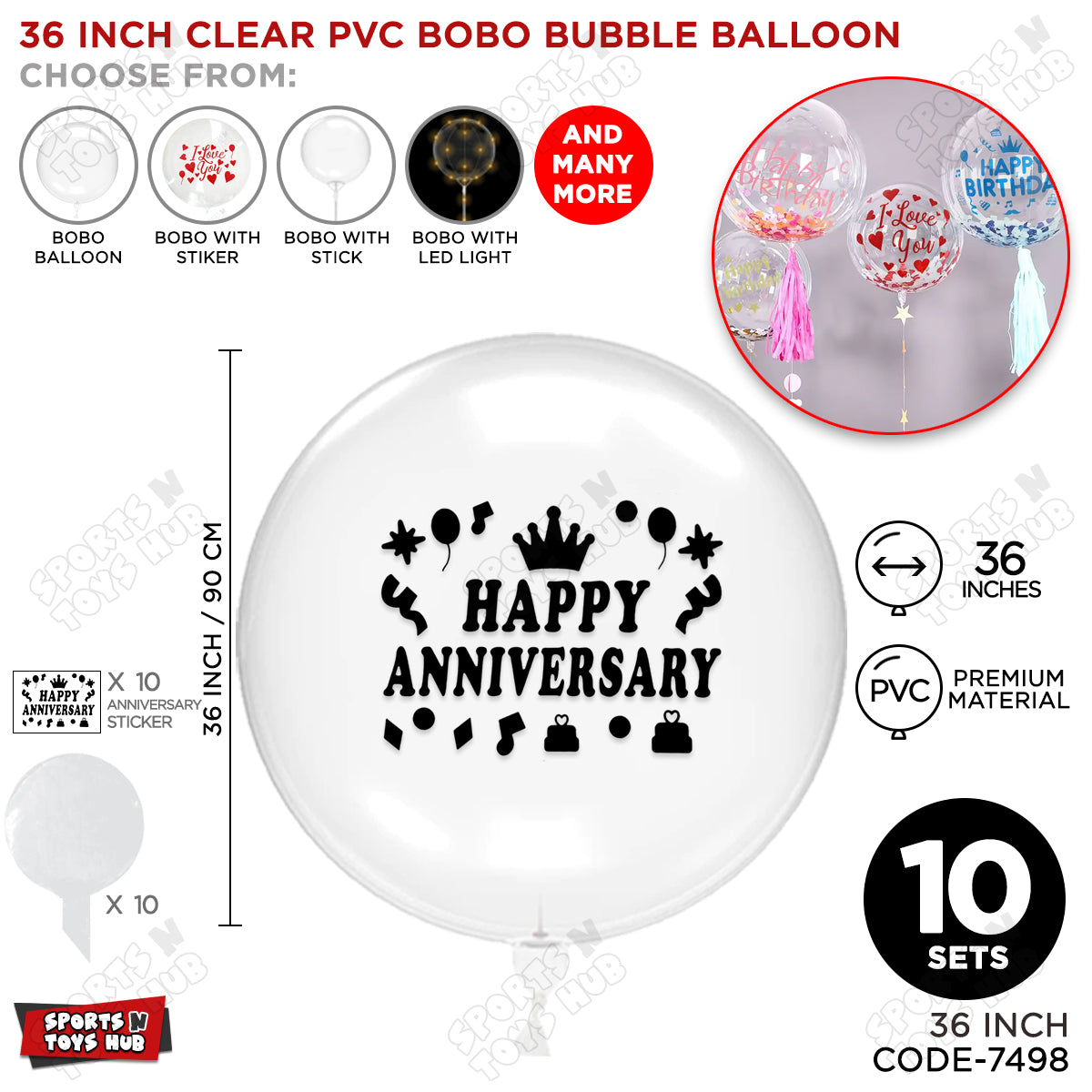 Happy Anniversary Black Color Sticker With BOBO Balloon