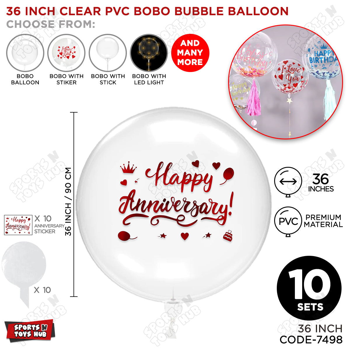 Happy Anniversary Red Color Sticker With BOBO Balloon