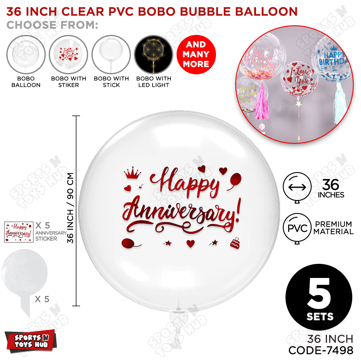 Happy Anniversary Red Color Sticker With BOBO Balloon
