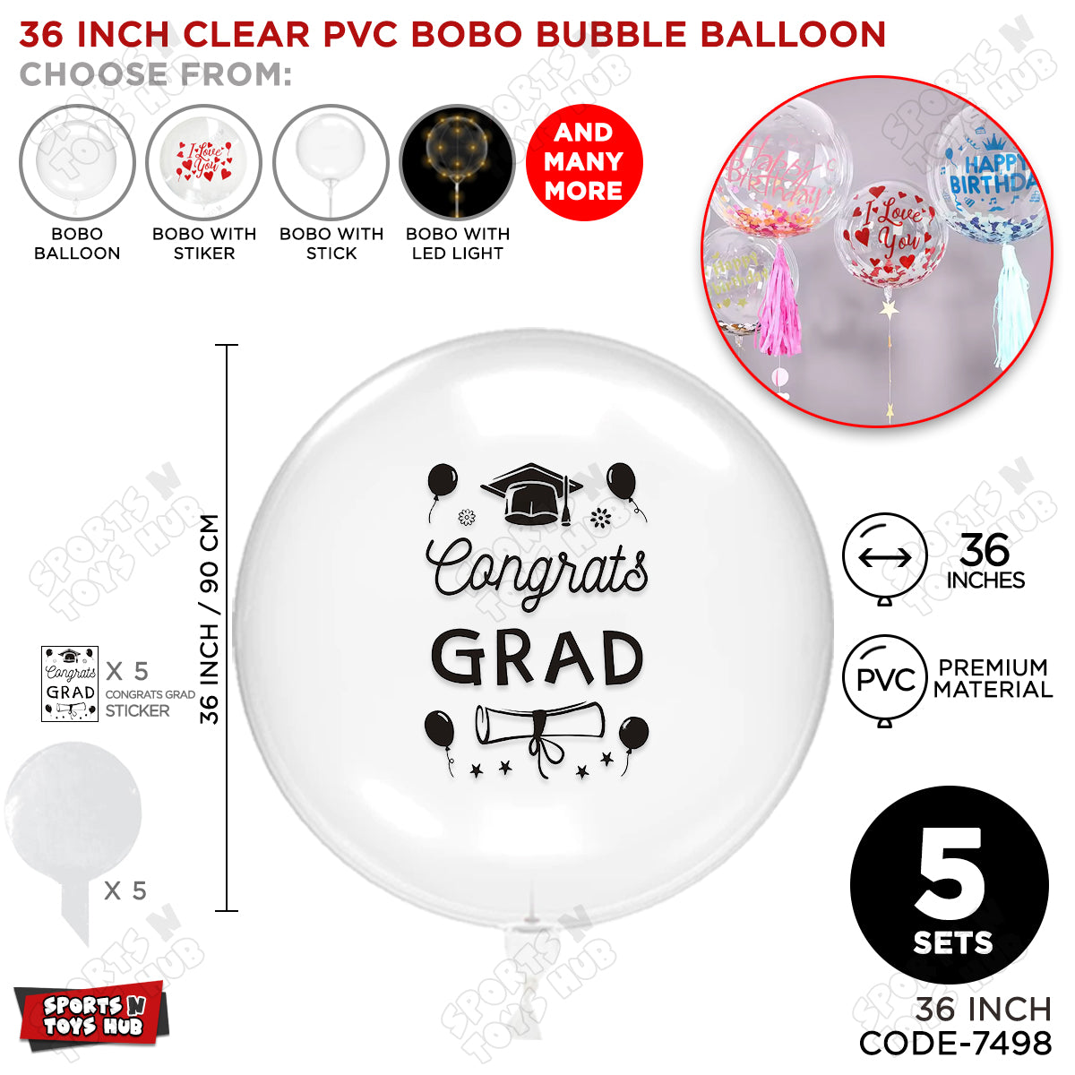 Congrats Grad Black Color Sticker With BOBO Balloon
