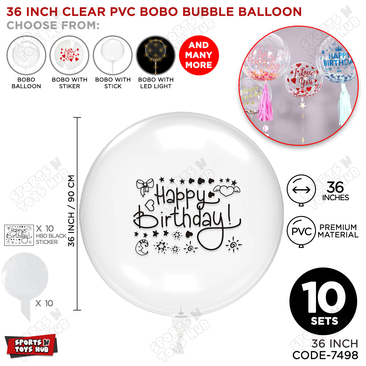 Happy Birthday Black Color Sticker With BOBO Balloon