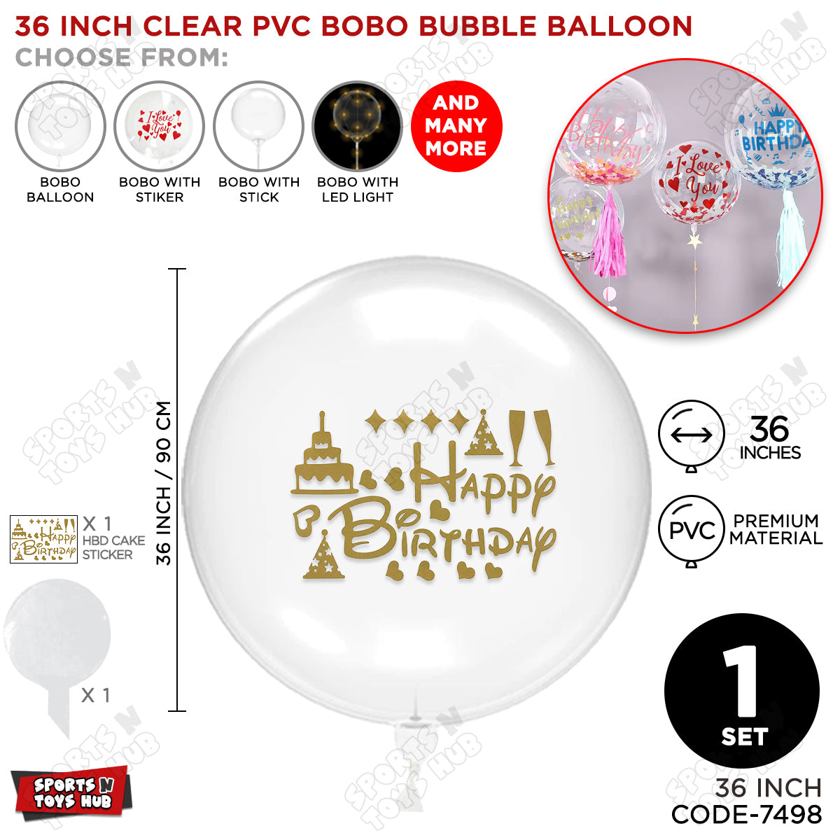 Happy Birthday Gold Color Sticker With BOBO Balloon