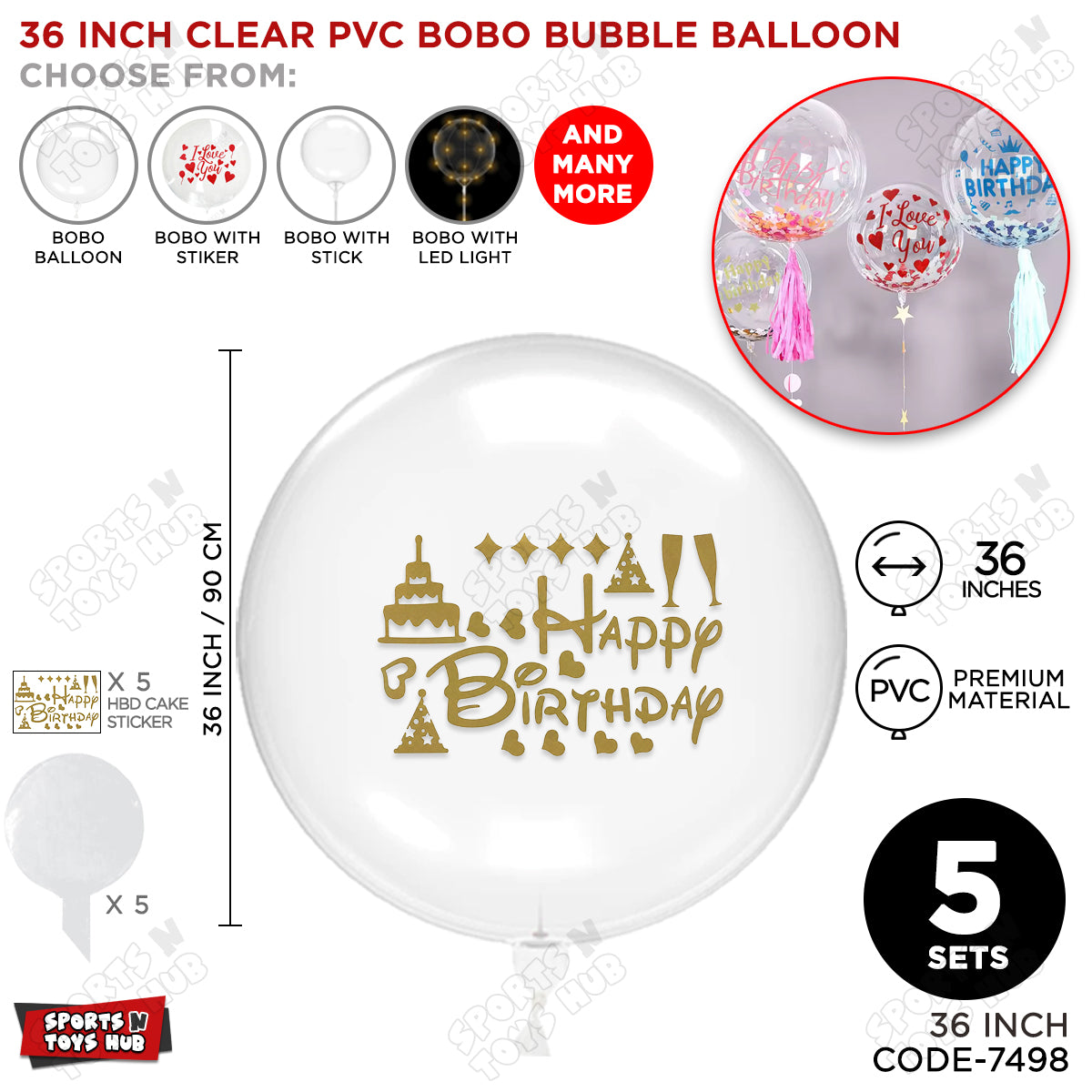 Happy Birthday Gold Color Sticker With BOBO Balloon