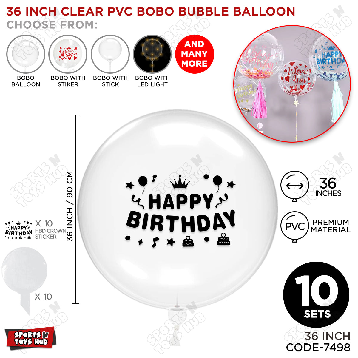 Happy Birthday Black Color Sticker With BOBO Balloon