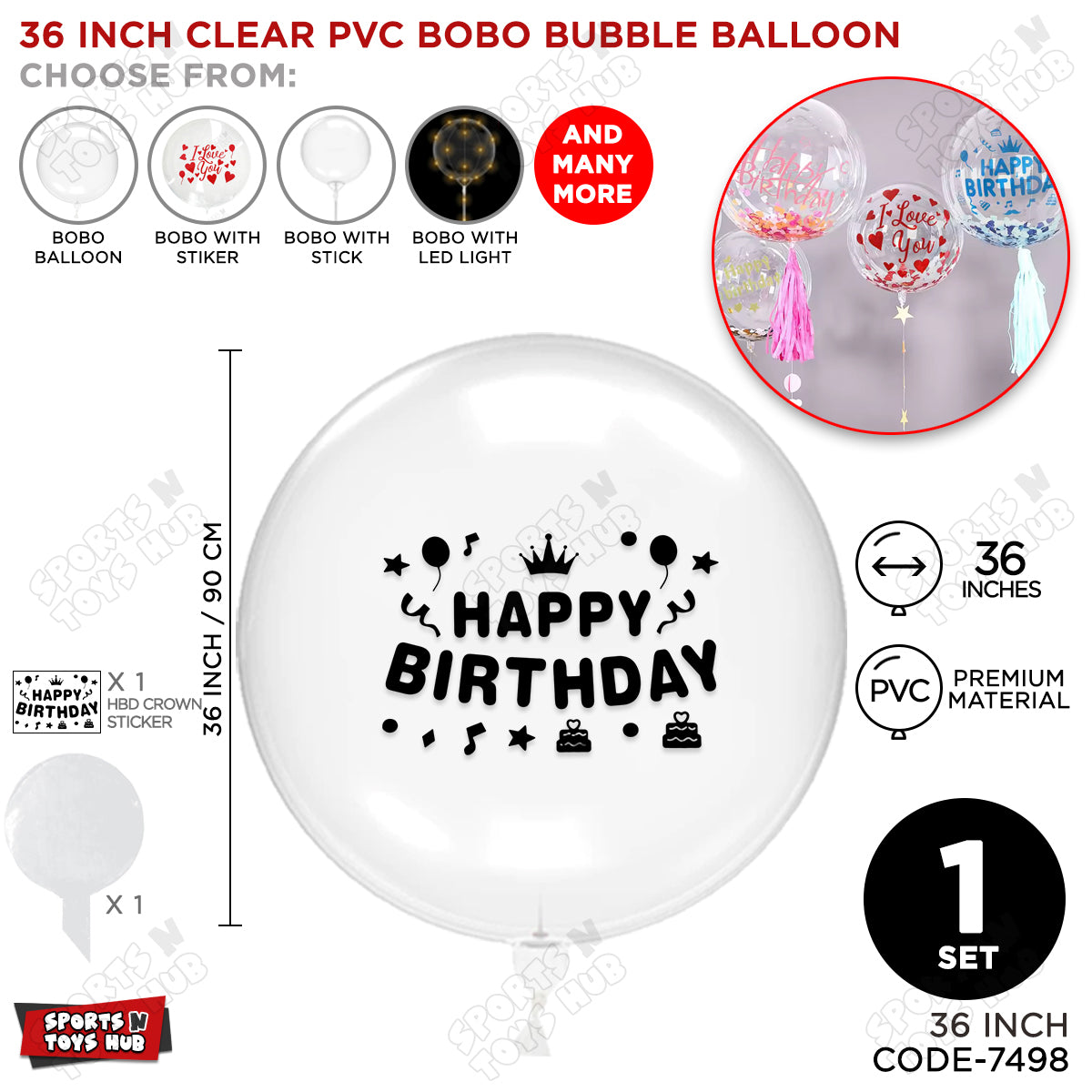 Happy Birthday Black Color Sticker With BOBO Balloon