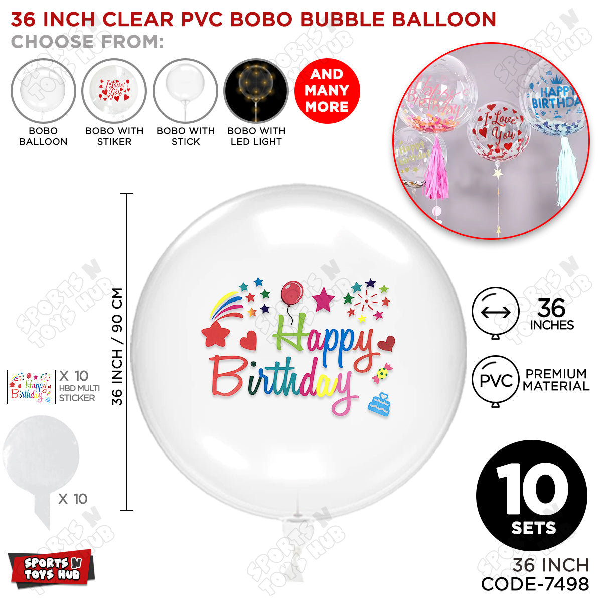 Happy Birthday Multi Color Sticker With BOBO Balloon