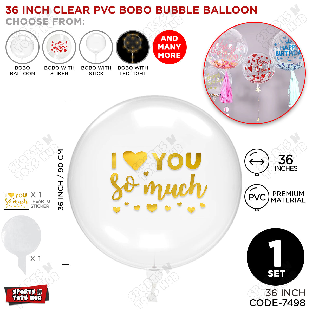 I love You So Much Gold Color Sticker With BOBO Balloon