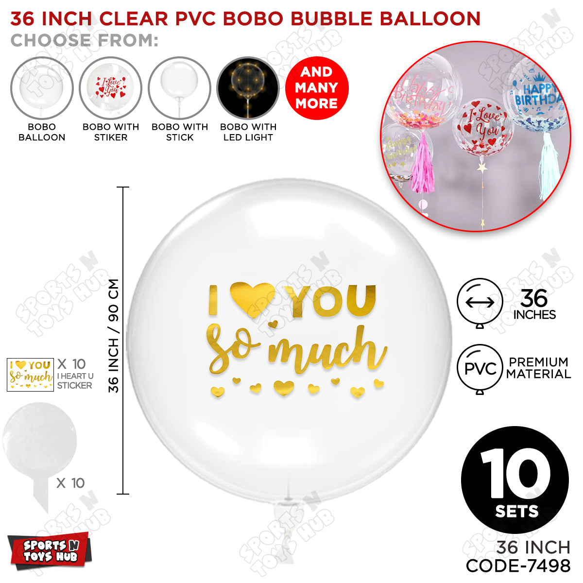 I love You So Much Gold Color Sticker With BOBO Balloon