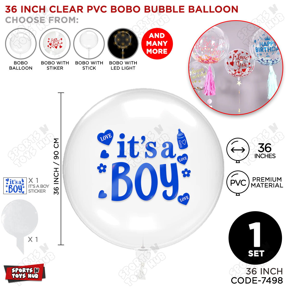 Clear PVC Bobo Bubble Balloon with “It’s a Boy” Sticker – 18, 24 & 36 Inch Sizes, Pack of 1, 5 & 10, Baby Boy Announcement Balloon, Gender Reveal, Baby Shower & Party Decoration