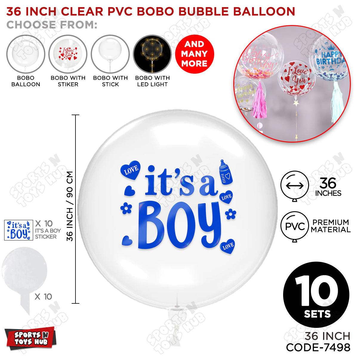 Clear PVC Bobo Bubble Balloon with “It’s a Boy” Sticker – 18, 24 & 36 Inch Sizes, Pack of 1, 5 & 10, Baby Boy Announcement Balloon, Gender Reveal, Baby Shower & Party Decoration