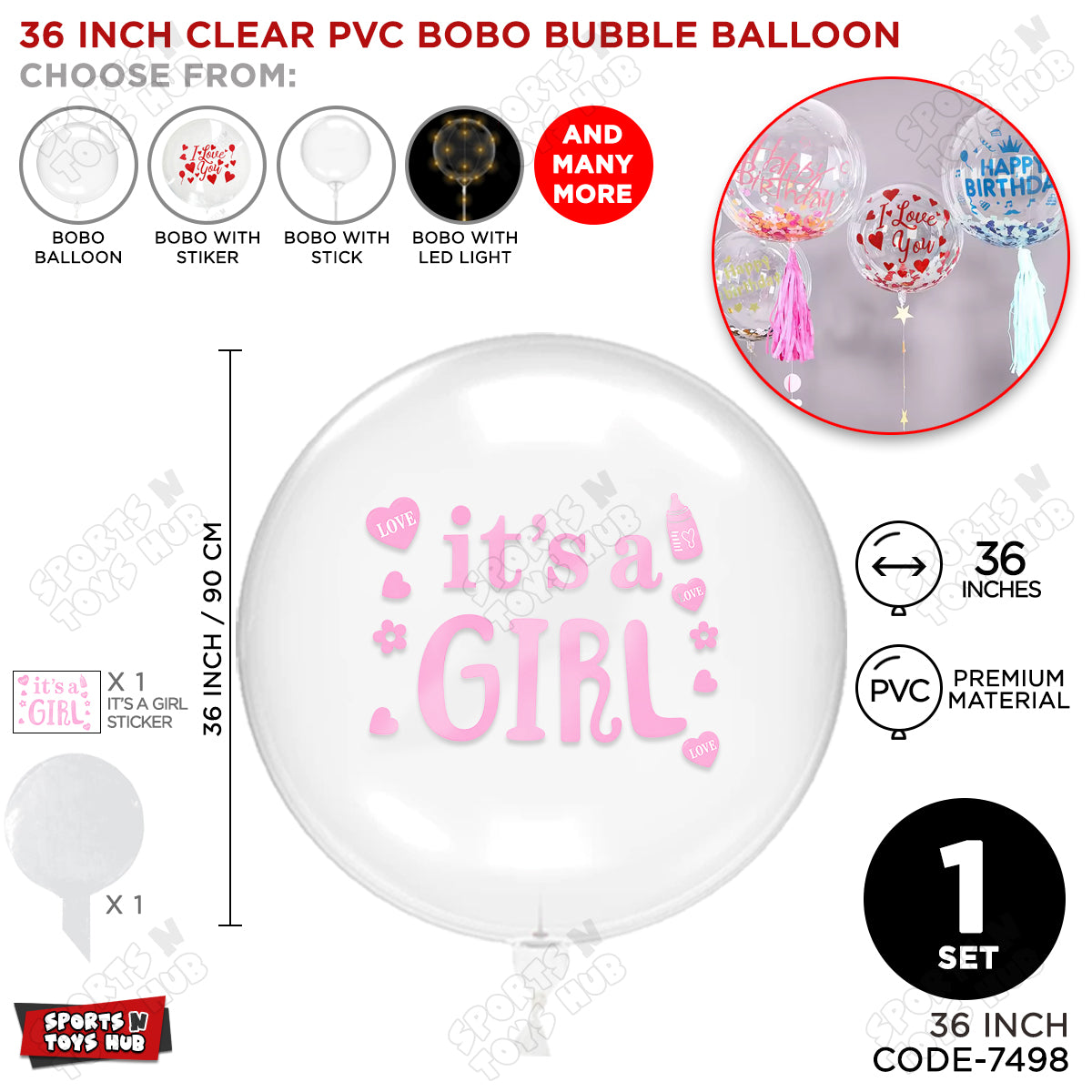 18, 24 & 36 Inch Clear PVC Bobo Bubble Balloon with “It’s a Girl” Pink Sticker – Pack of 1, 5 & 10 Baby Girl Announcement Balloon, Gender Reveal, Baby Shower Decoration, Pink Party Decor & Photo Booth