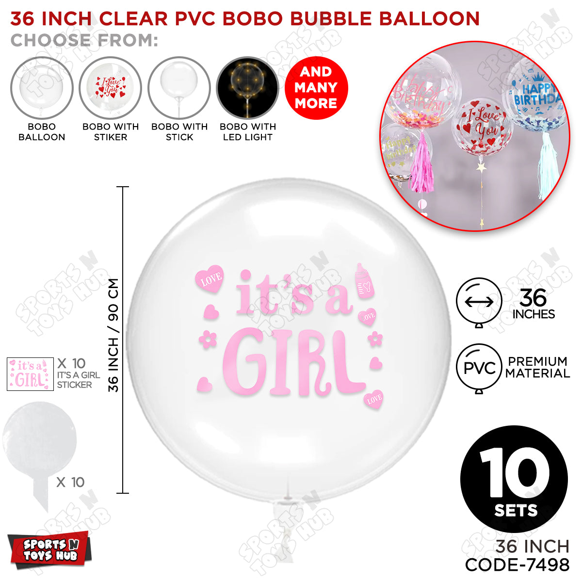 18, 24 & 36 Inch Clear PVC Bobo Bubble Balloon with “It’s a Girl” Pink Sticker – Pack of 1, 5 & 10 Baby Girl Announcement Balloon, Gender Reveal, Baby Shower Decoration, Pink Party Decor & Photo Booth