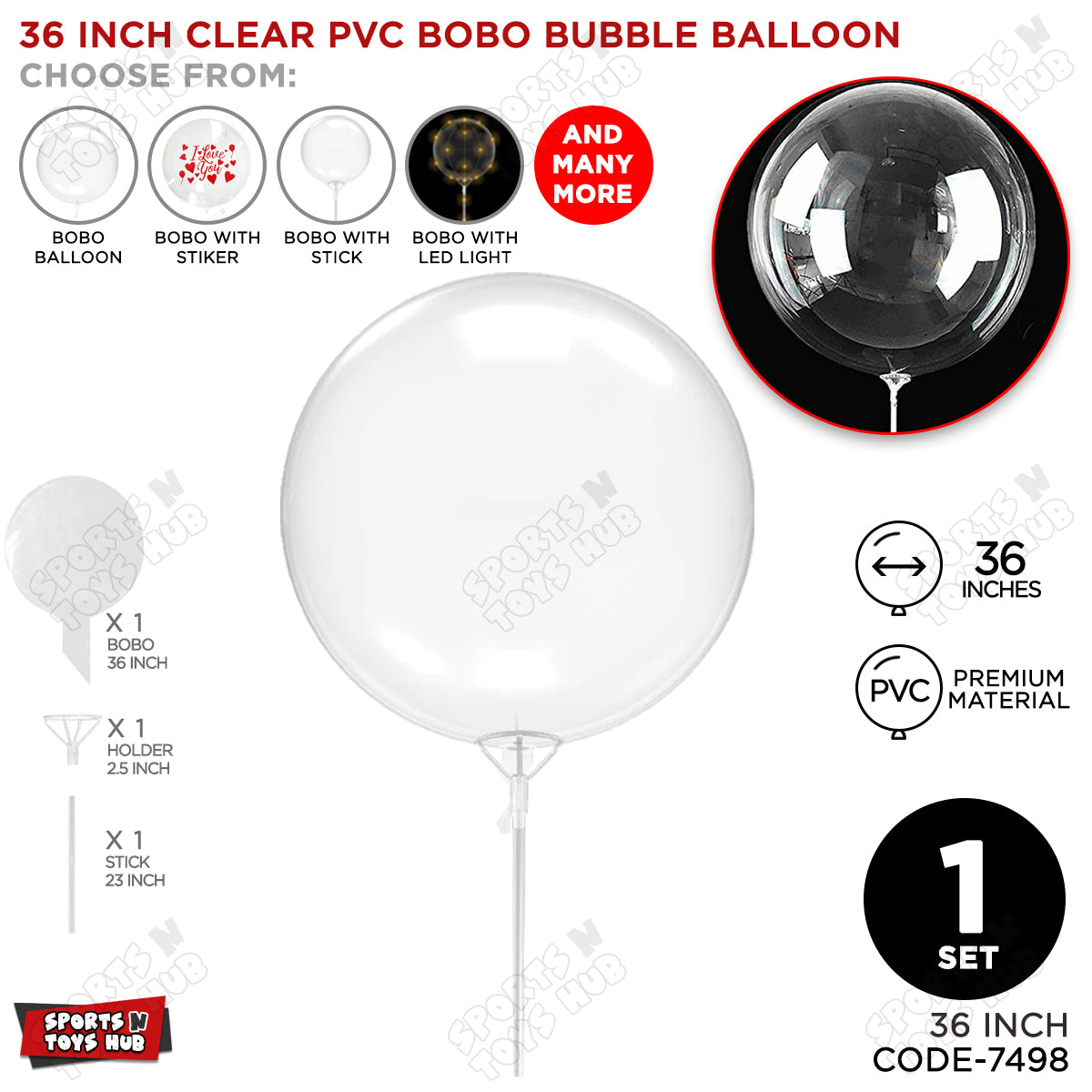 36 Inch Clear PVC BOBO Balloon With Stick
